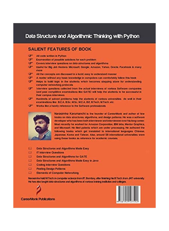 null - Data Structure And Algorithmic Thinking With Python Paperback English by Narasimha Karumanchi - 29-Jan-15 - Image 1