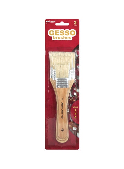3-Piece Gesso Flat Paint Brush Set Beige