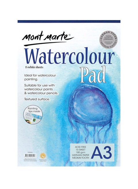 15-Sheet A3 German Paper Watercolour Pad Blue