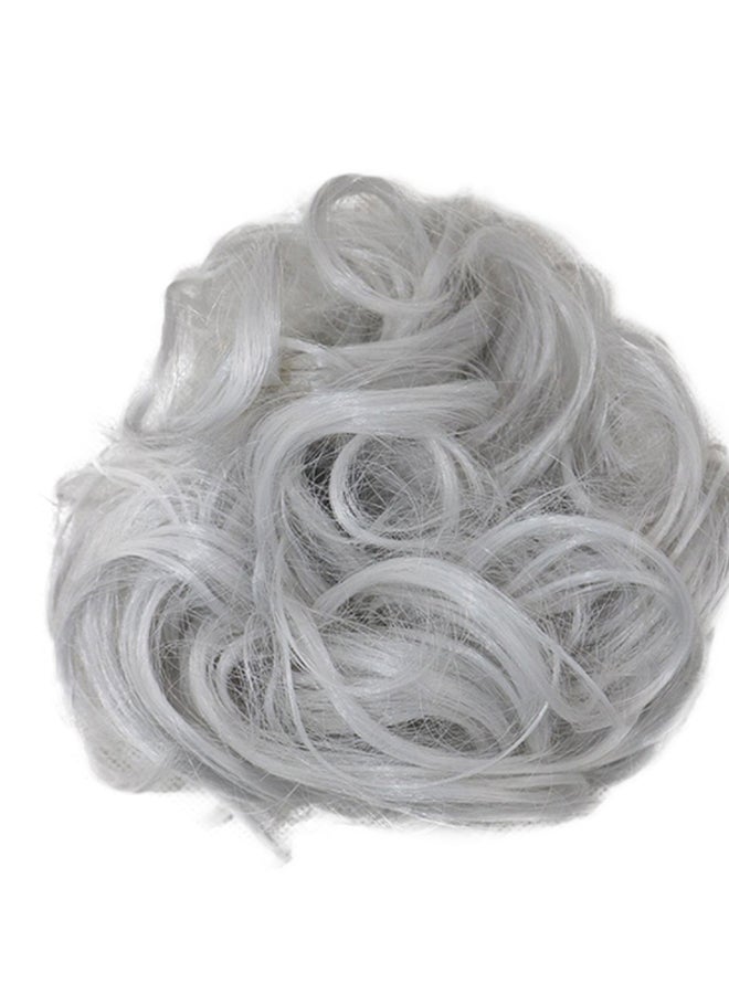Real Natural Curly Messy Bun Hairpiece Scrunchie Hair Extensions as Human Style Silver