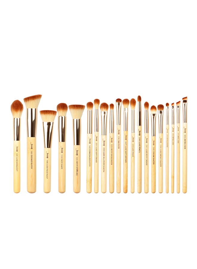 Jessup 25-Piece Bamboo Makeup Brushes Set Beige/Gold - Image 1