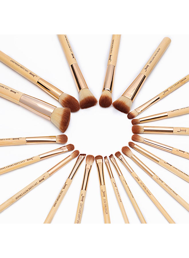 Jessup 25-Piece Bamboo Makeup Brushes Set Beige/Gold - Image 3