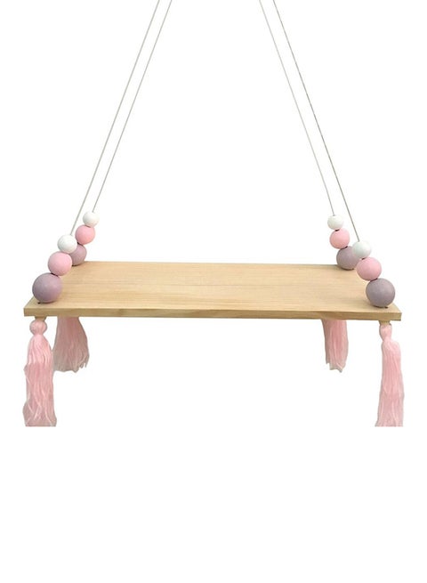 Nordic Style Bead And Tassel Design Wall Hanging Wooden Rack Beige one size