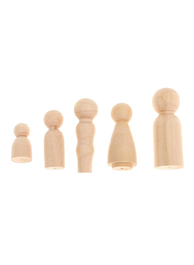 Bluelans 5-Piece Unpainted Wooden Decorative Peg Doll Set Beige  - Image 1
