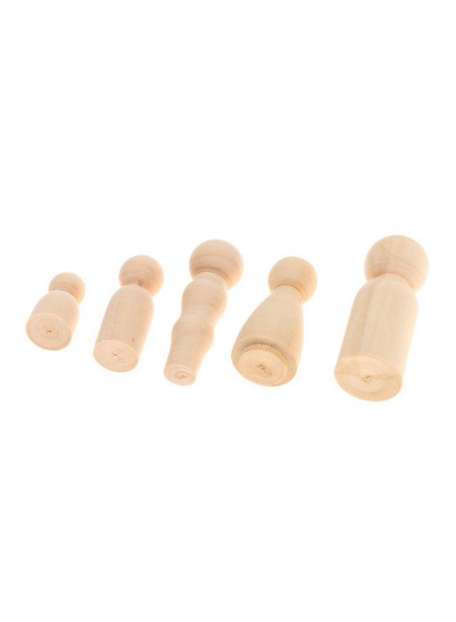 Bluelans 5-Piece Unpainted Wooden Decorative Peg Doll Set Beige  - Image 2