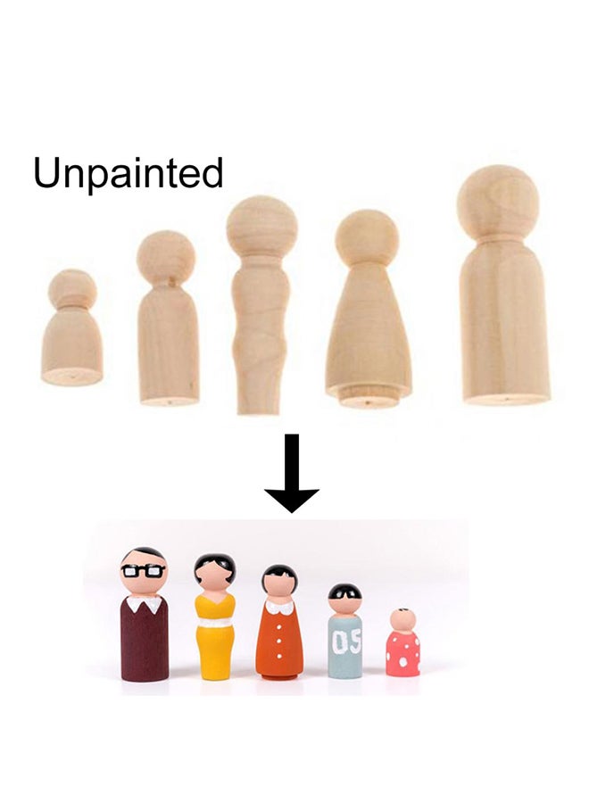 Bluelans 5-Piece Unpainted Wooden Decorative Peg Doll Set Beige  - Image 4