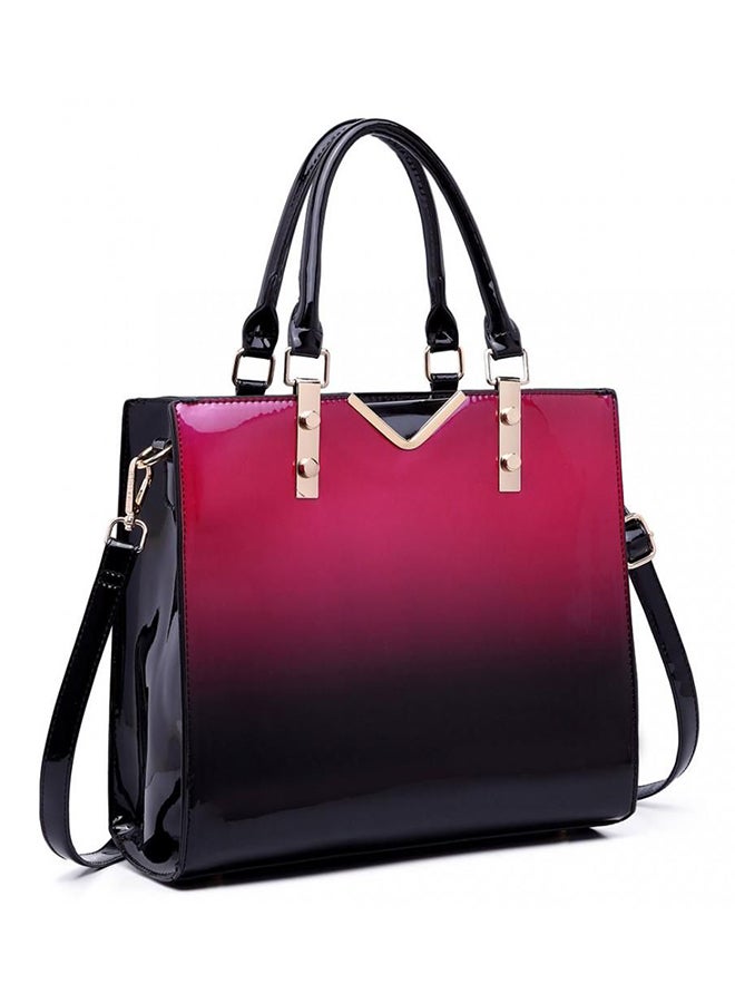 MISS LULU Patent Tote Bag Purple/Black - Image 3