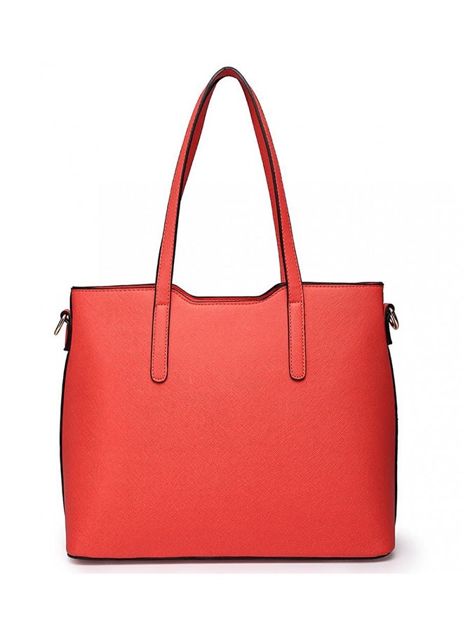 MISS LULU - 3-Piece Faux Leather Tote Set Red - Image 1