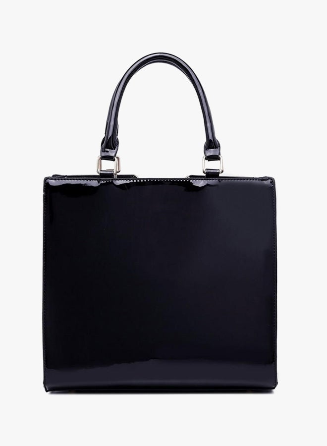 MISS LULU Patent Tote Bag Purple/Black - Image 2