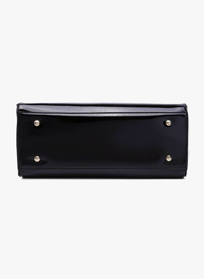 MISS LULU Patent Tote Bag Purple/Black - Image 4