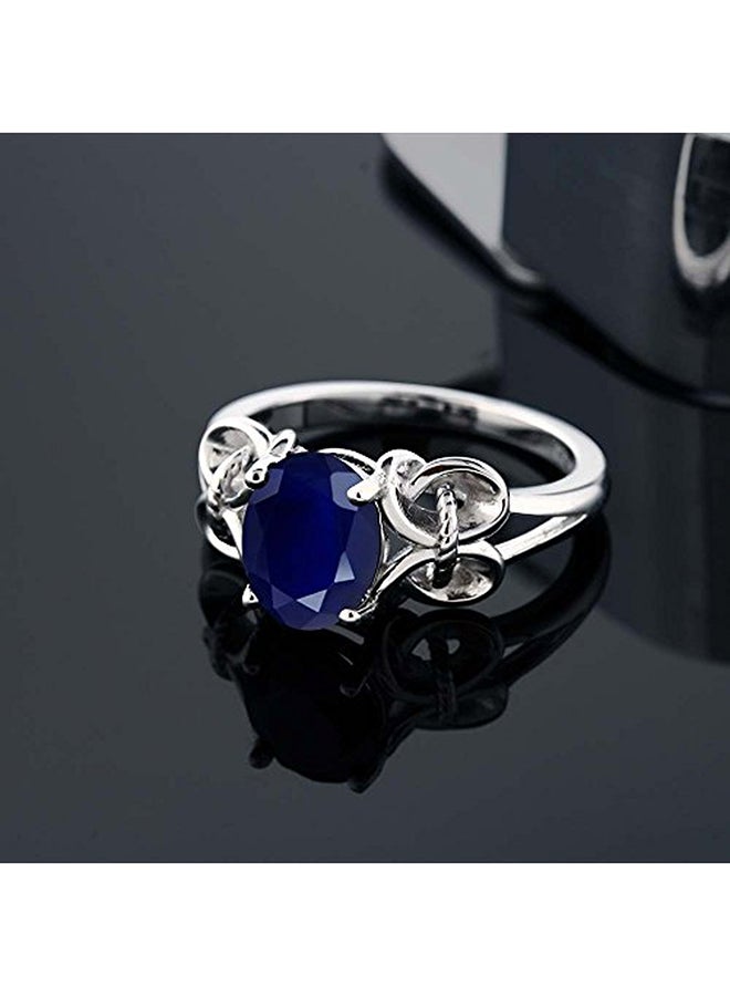 GEM STONE KING Sterling Silver Oval Sapphire Ring - Image 3