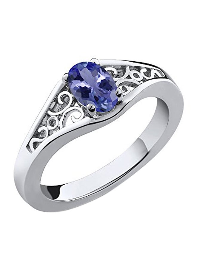 جم ستون كينج خاتم مصنوع من الفضة الإسترليني مرصع بحجر التنزانيت بشكل بيضاوي - Image 1