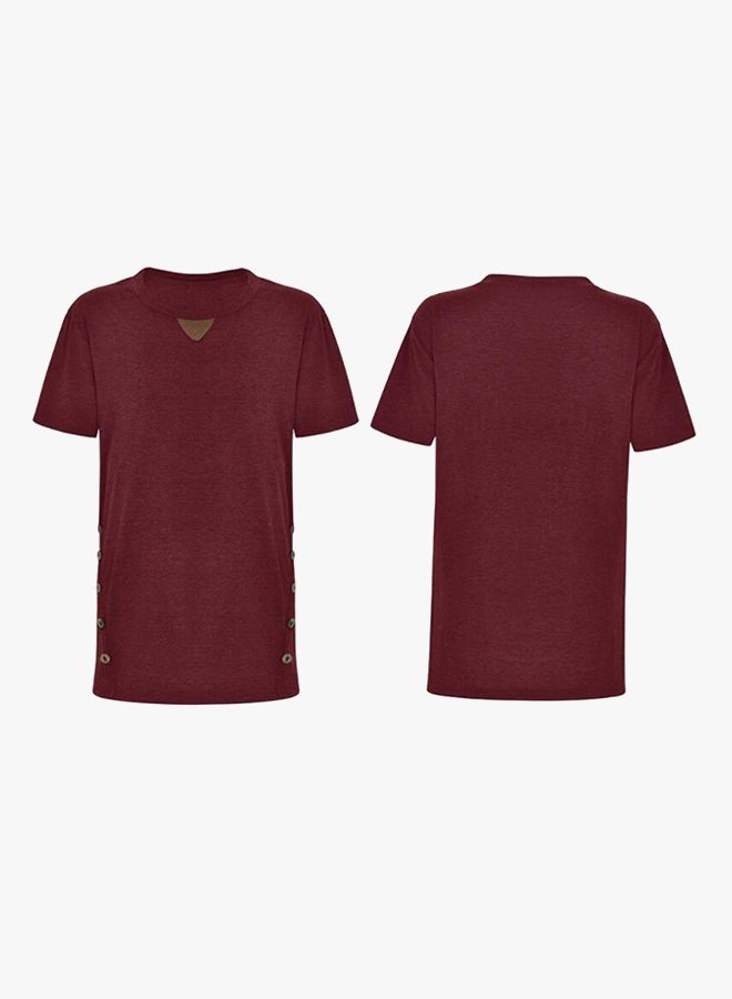 Sharpdo Solid Pattern Casual T-Shirt Burgundy - Image 3