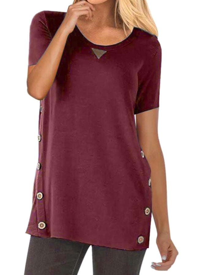 Sharpdo Solid Pattern Casual T-Shirt Burgundy - Image 1