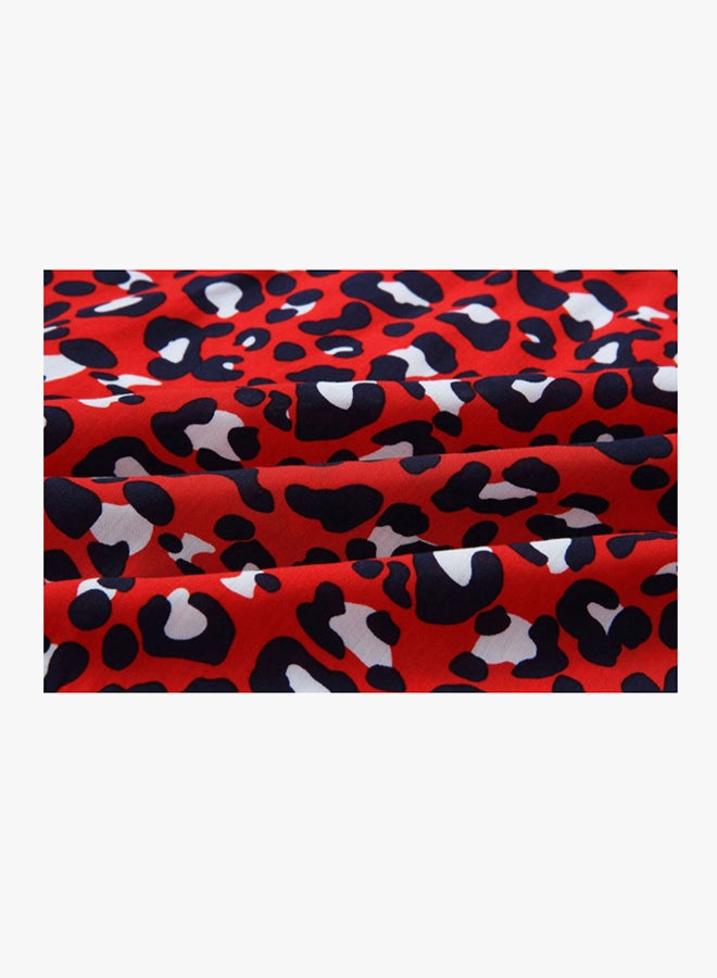 شاربدو فستان بطبعة نقشة جلد النمر ورقبة على شكل حرف V أحمر / أسود / أبيض - Image 3