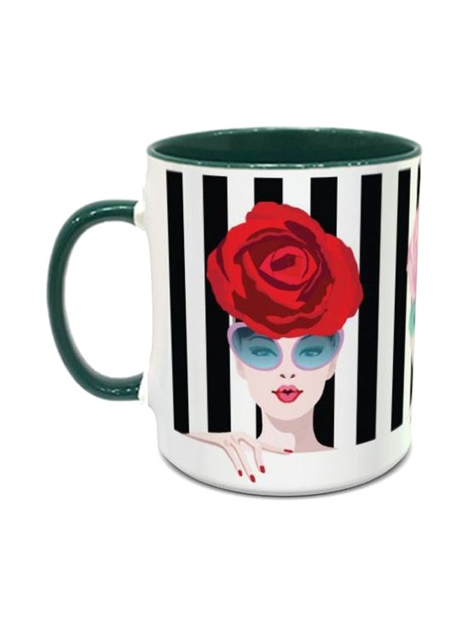 إمبريس مج قهوة مطبوع عليه فتاة أنيقة أخضر / أبيض / أسود