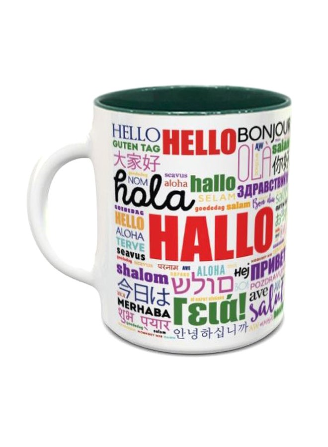 قدح قهوة بطباعة كلمة "Hello" أبيض/أخضر/أحمر