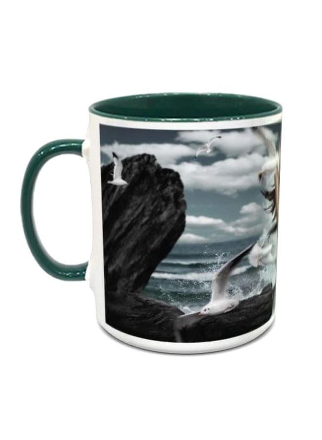 إمبريس مج قهوة مطبوع برسمة تعبر عن الرقص مع طيور النورس أخضر/أسود/أبيض