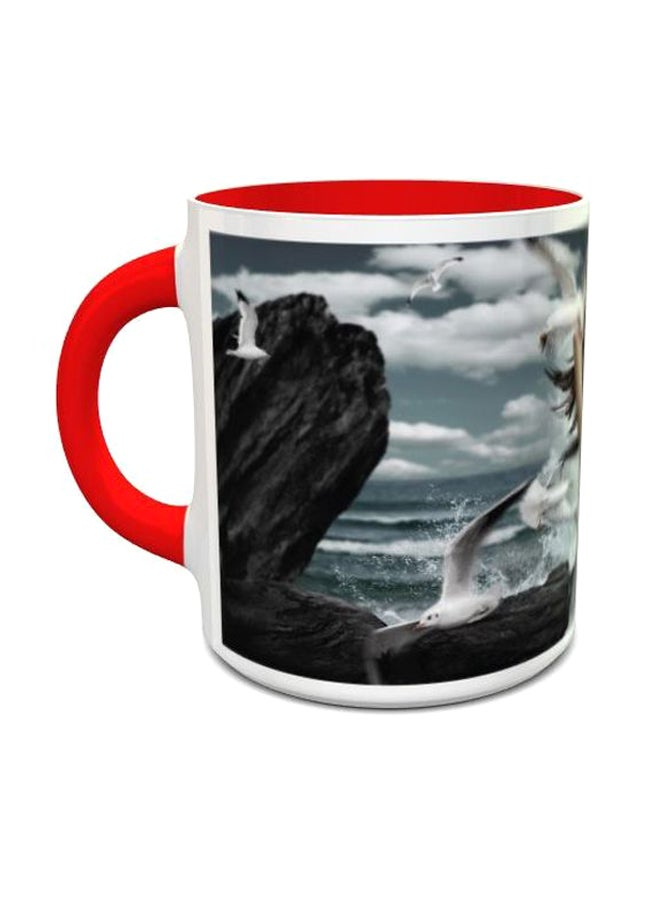 إمبريس قدح قهوة بتصميم الرقص مع طائر النورس بمقبض على شكل قلب أسود / أبيض / أحمر