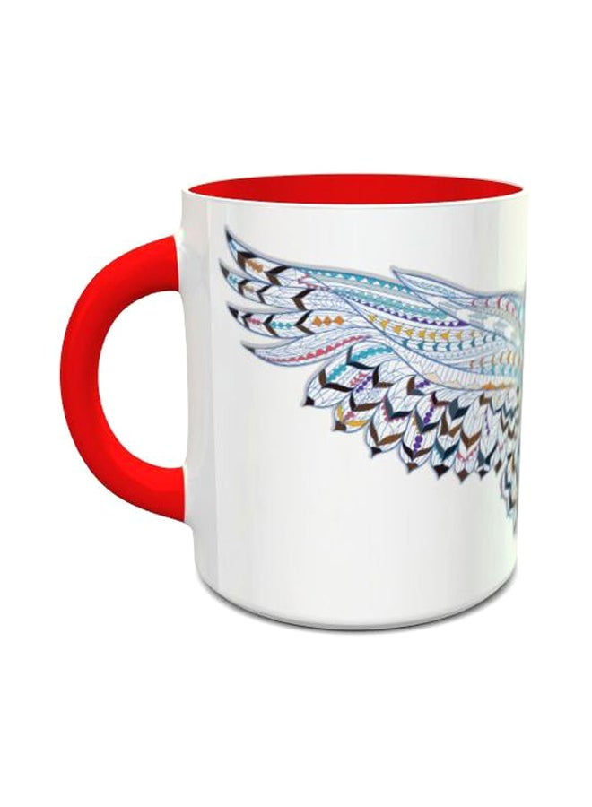 إمبريس قدح قهوة بطباعة بومة بنمط تقليدي أبيض/أحمر/أزرق