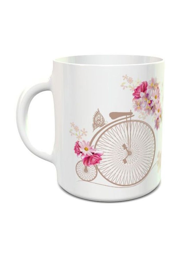 إمبريس كوب للقهوة بطبعة لشعار الزهور أبيض/ وردي