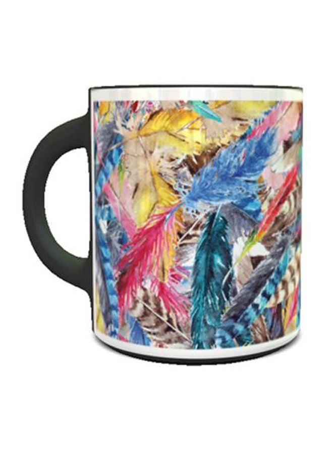 إمبريس مج قهوة سحري مطبوع عليه رسمة ريش أزرق/أصفر/أسود