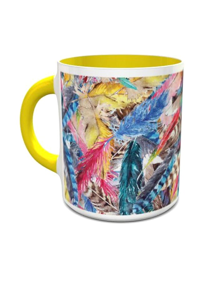 إمبريس مج قهوة بطبعة ريش أزرق/أبيض/أصفر