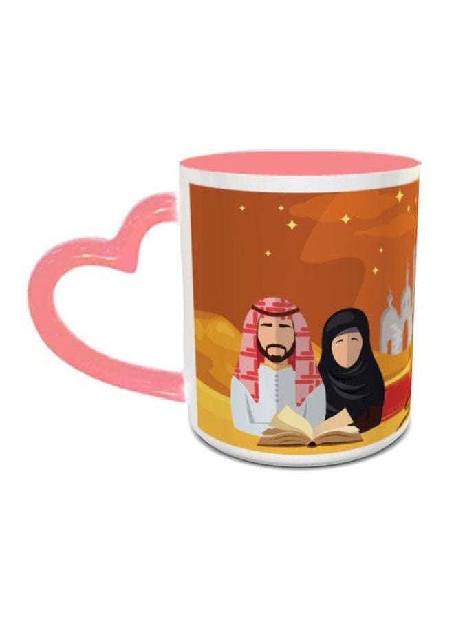 Impress - Arabic Cultural Printed Coffee Mug With Heart Shaped Handle Pink/Orange/Yellow - Image 1