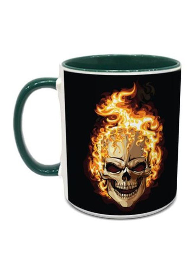 إمبريس مج قهوة مطبوع برسمة جمجمة محترقة أسود/أخضر/ذهبي
