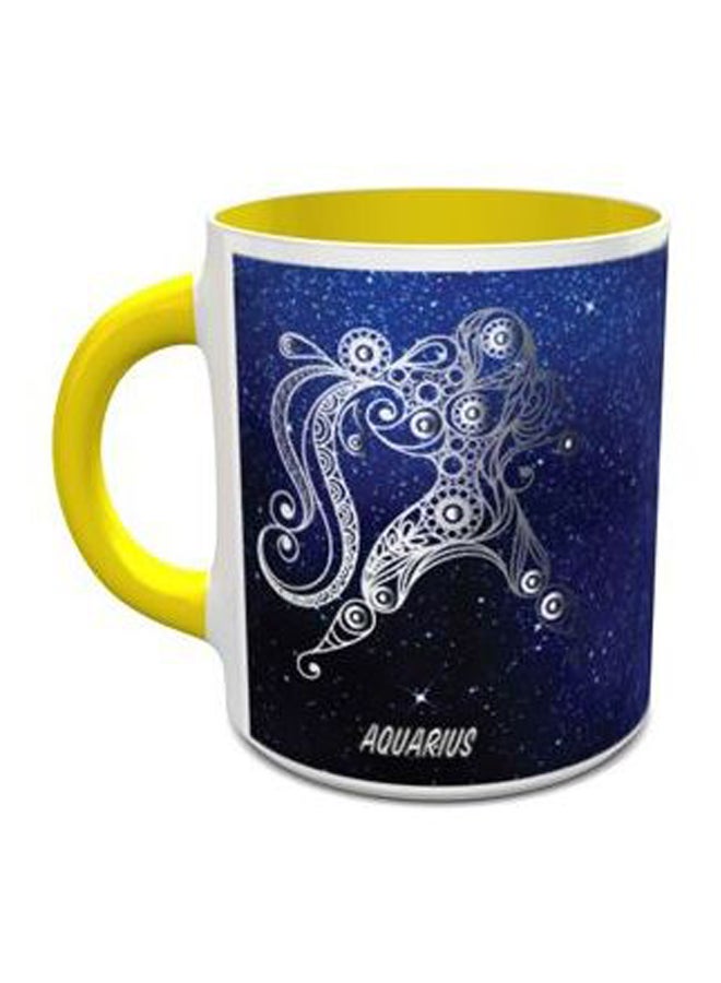 Aquarius Printed Coffee Mug Blue/Yellow/White