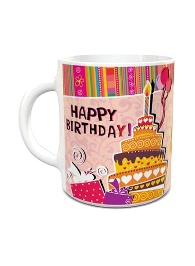 مج قهوة بتصميم رقم 1002 مطبوع عليه عبارة "Happy Birthday" زهري/أبيض/أصفر