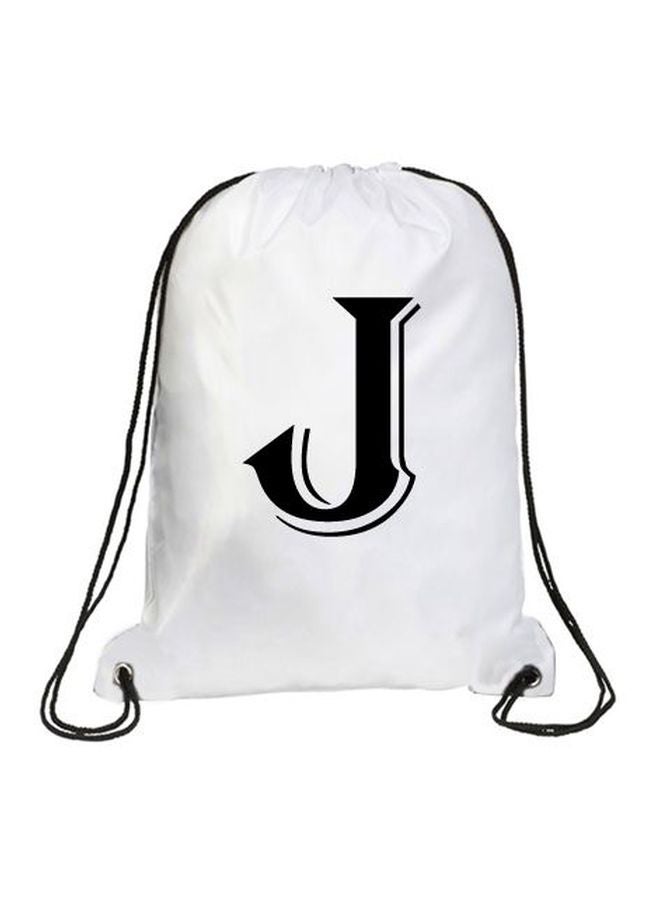 إمبريس حقيبة ظهر برباط سحب للإغلاق مطبوعة بحرف "J" بتصميم خط ألجيريان أبيض/ أسود