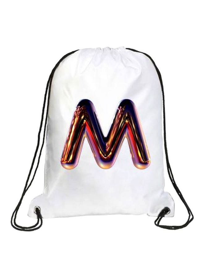 إمبريس حقيبة ظهر برباط سحب للإغلاق مطبوعة بحرف "M" بلون نايت كروم أبيض/ذهبي/أسود