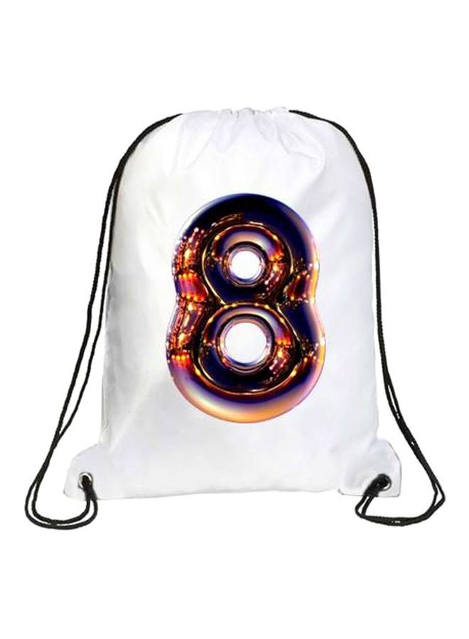 إمبريس حقيبة ظهر برباط سحب للإغلاق مطبوعة برقم "8" بلون نايت كروم أبيض/ كروم/ أسود