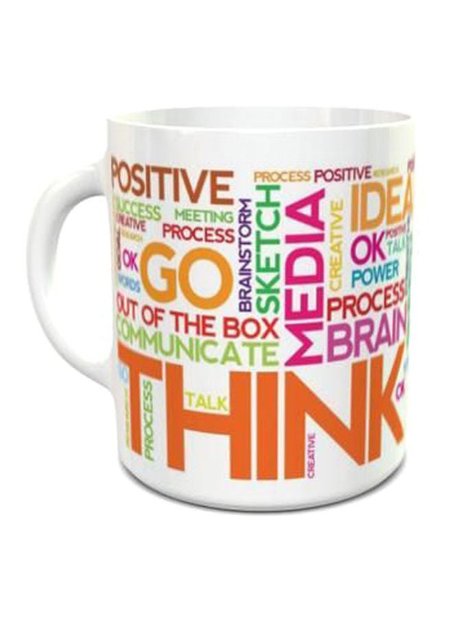 إمبريس كوب شاي بتصميم 111 مطبوع عليه عبارة "Think Positive" أبيض/ برتقالي/ وردي 