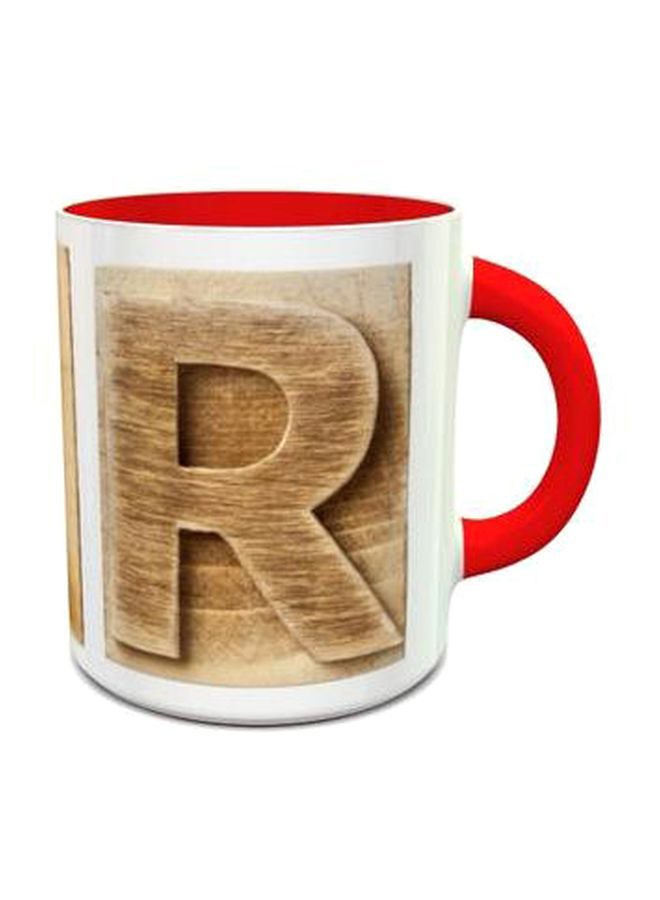 Wooden Coloured Alphabet R Printed Coffee Mug Red/White/Brown