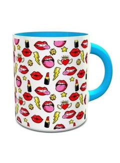 Lips, Hearts And Stars Printed Coffee Mug Blue/White/Red