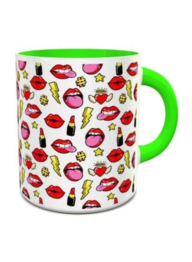 إمبريس كوب للقهوة بطبعة على شكل نجوم وقلوب وشفاه أخضر/أبيض/أحمر