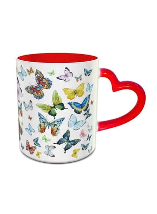 إمبريس مج قهوة 193 بتصميم فراشات ومزود بمقبض على شكل قلب أحمر/ أبيض/ أسود