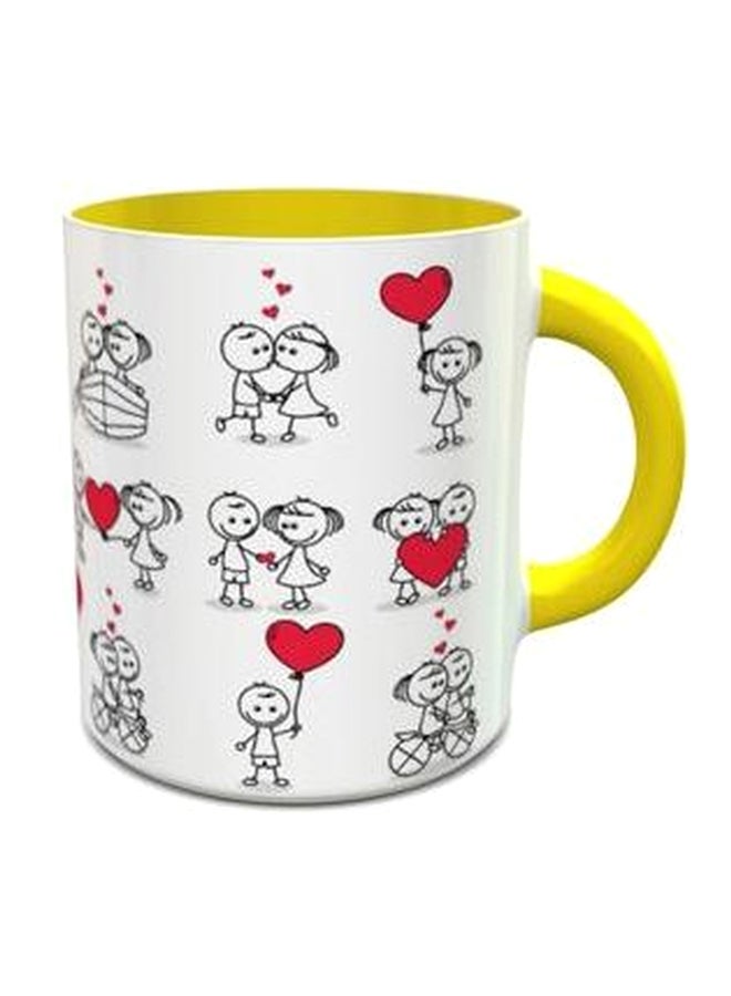 Impress - Cute Couple Doodle Hearts Design 189 Coffee Mug Yellow/White/Black - Image 1