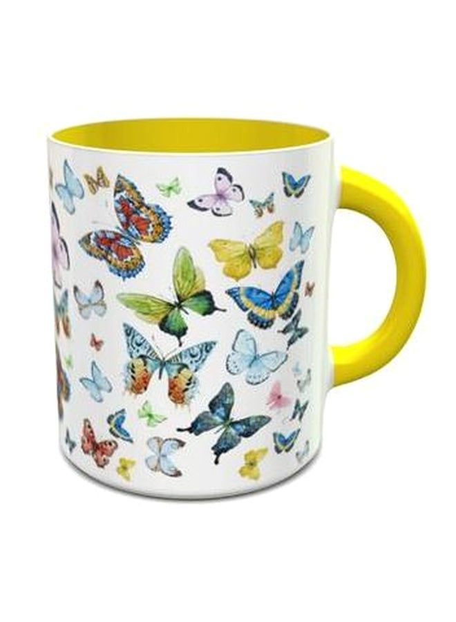 إمبريس مج قهوة 183 بتصميم مطبوع على شكل فراشات أصفر/أزرق/أبيض