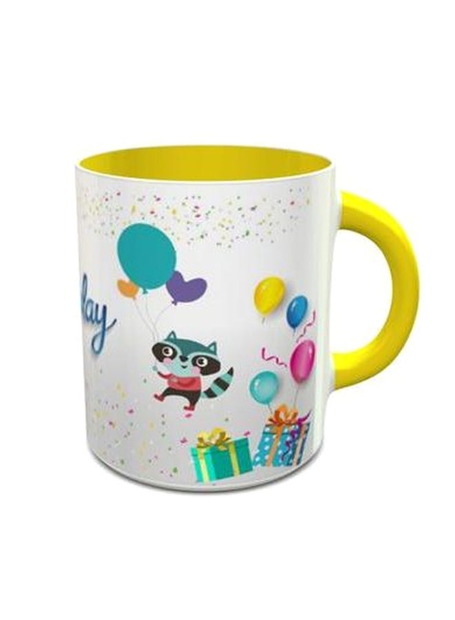 إمبريس مج قهوة 103 مطبوع بعبارة "Happy Birthday Wishes" أصفر/أبيض/أزرق
