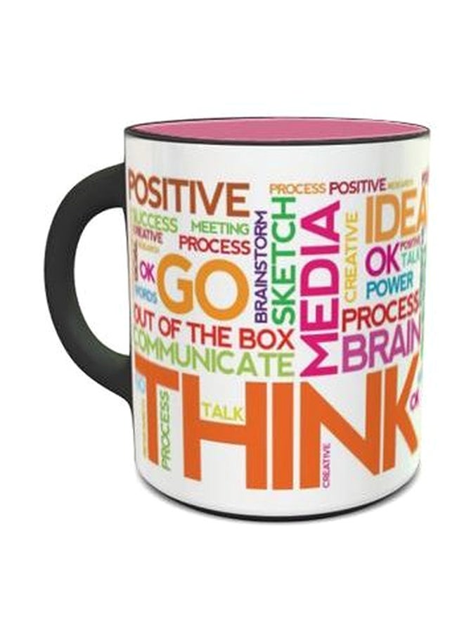 إمبريس مج مطبوع بعبارة "Think Positive" تصميم رقم 138 أبيض/أسود/وردي