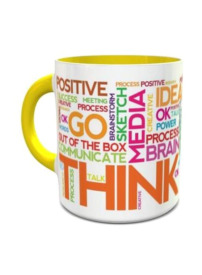 إمبريس مج قهوة مطبوعة عليه عبارة "Think Positive" أصفر/أبيض/برتقالي