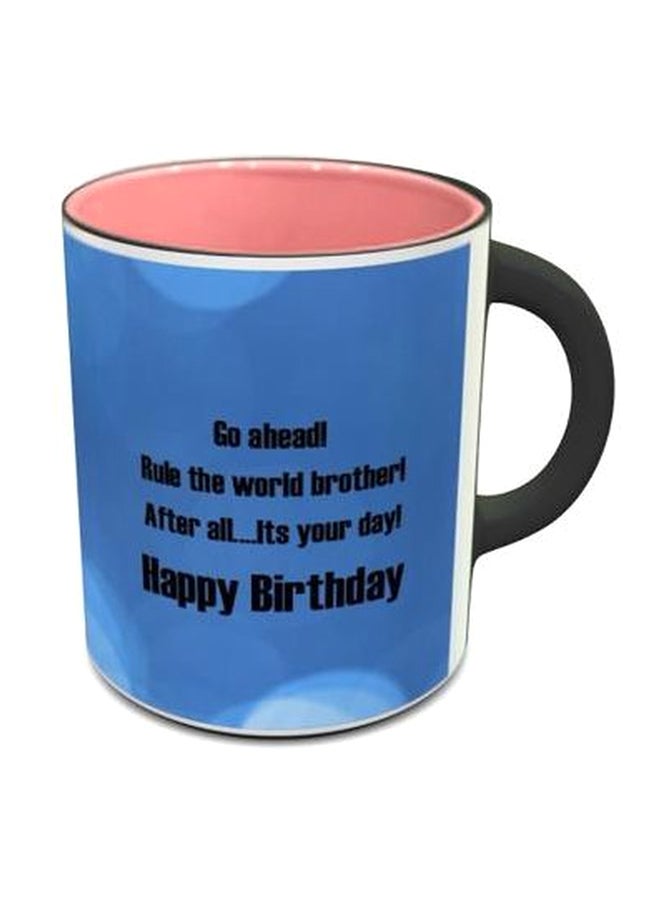 مج قهوة مطبوع بعبارة "Happy Birthday" طراز 114 وردي/ أزرق/ أبيض