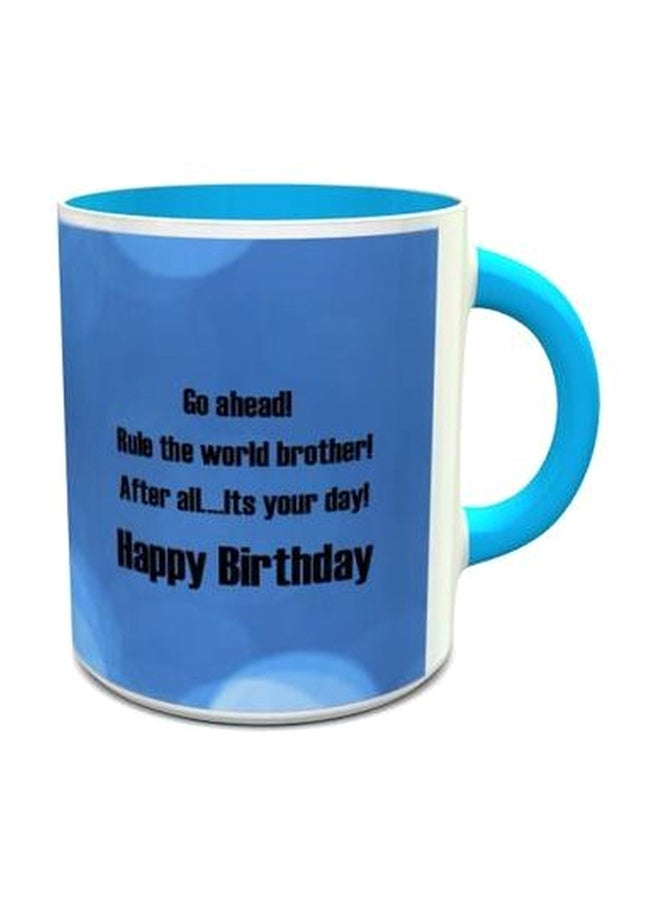مج مطبوع بعبارة "Happy Birthday" تصميم رقم 104 أبيض/أزرق/أسود/أصفر