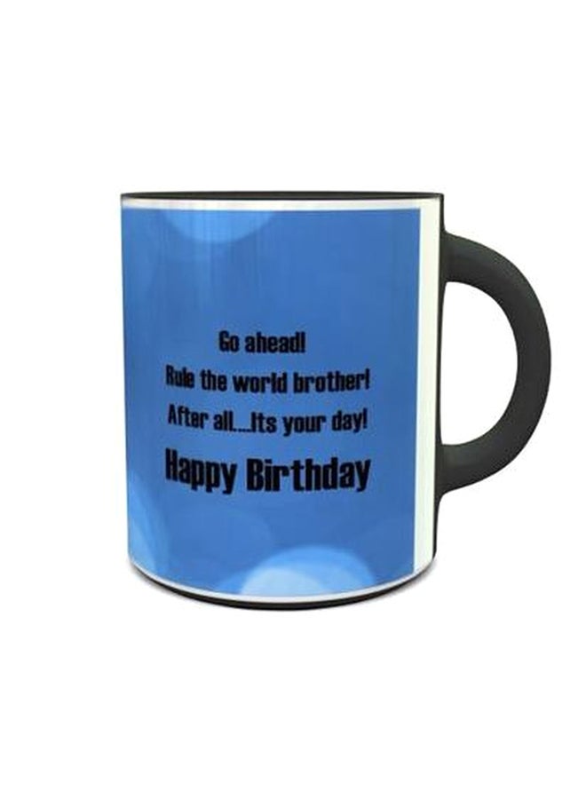 إمبريس مج مطبوع بعبارة "Happy Birthday" تصميم رقم 101 أسود/أزرق/أبيض