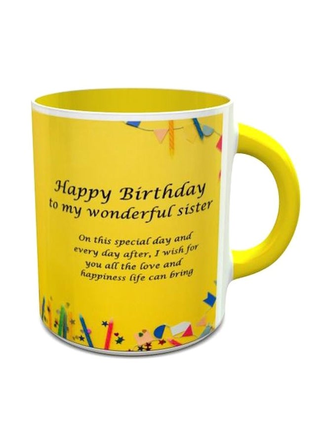 كوب لقهوة بتصميم مطبوع عليه عبارة Happy Birthday" 101" أصفر/ أبيض/ أسود