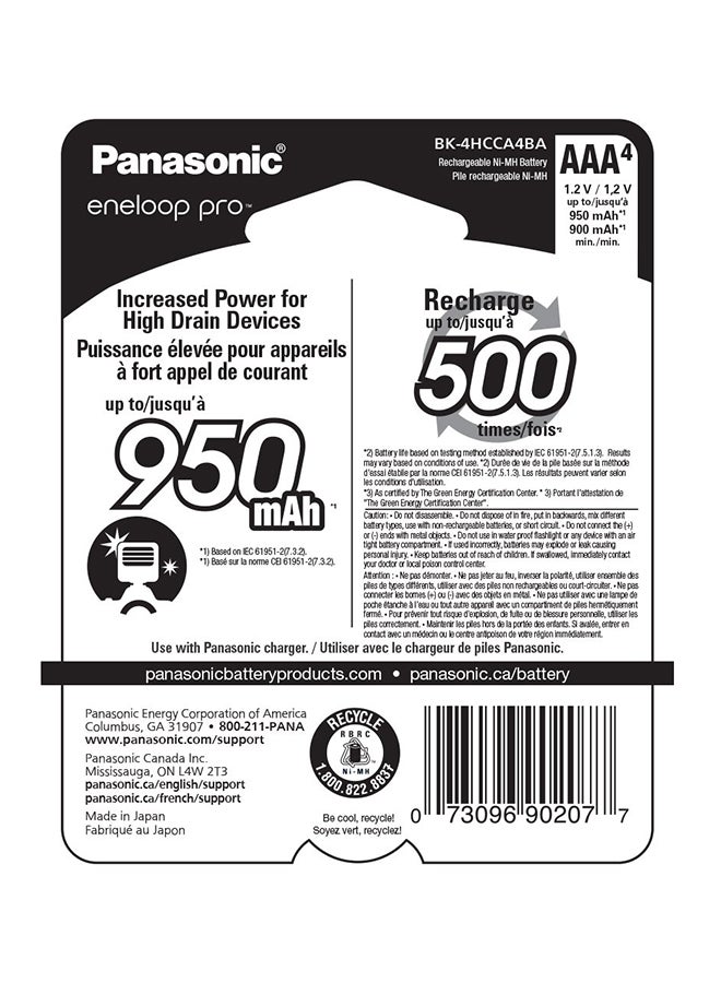 Panasonic Pack Of 4 AAA Eneloop Pro High Capacity Rechargeable Batteries Black - Image 3