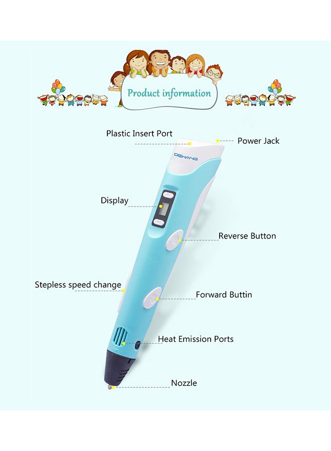 3D Printing-Pen With Adjustable Speed And Temperature (AU Plug) Blue/White - Image 3
